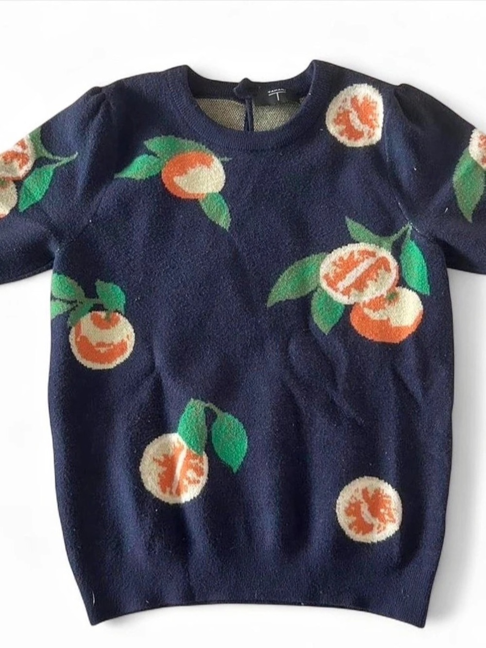 Tahari Orange Floral Crewneck Sweater Size Large